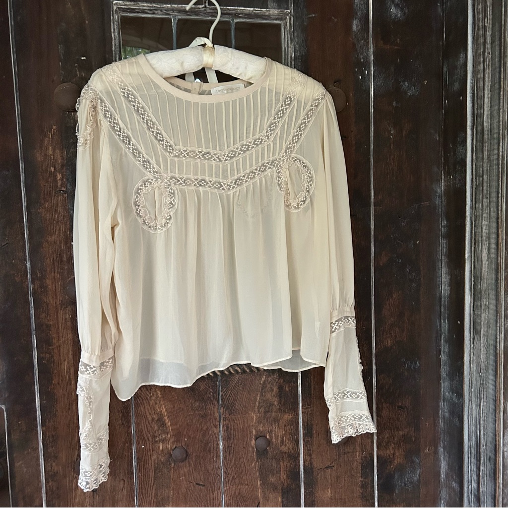 Loveshackfancy | Lace Pin Tucked Top Blouse Cream Puff Sleeve S
